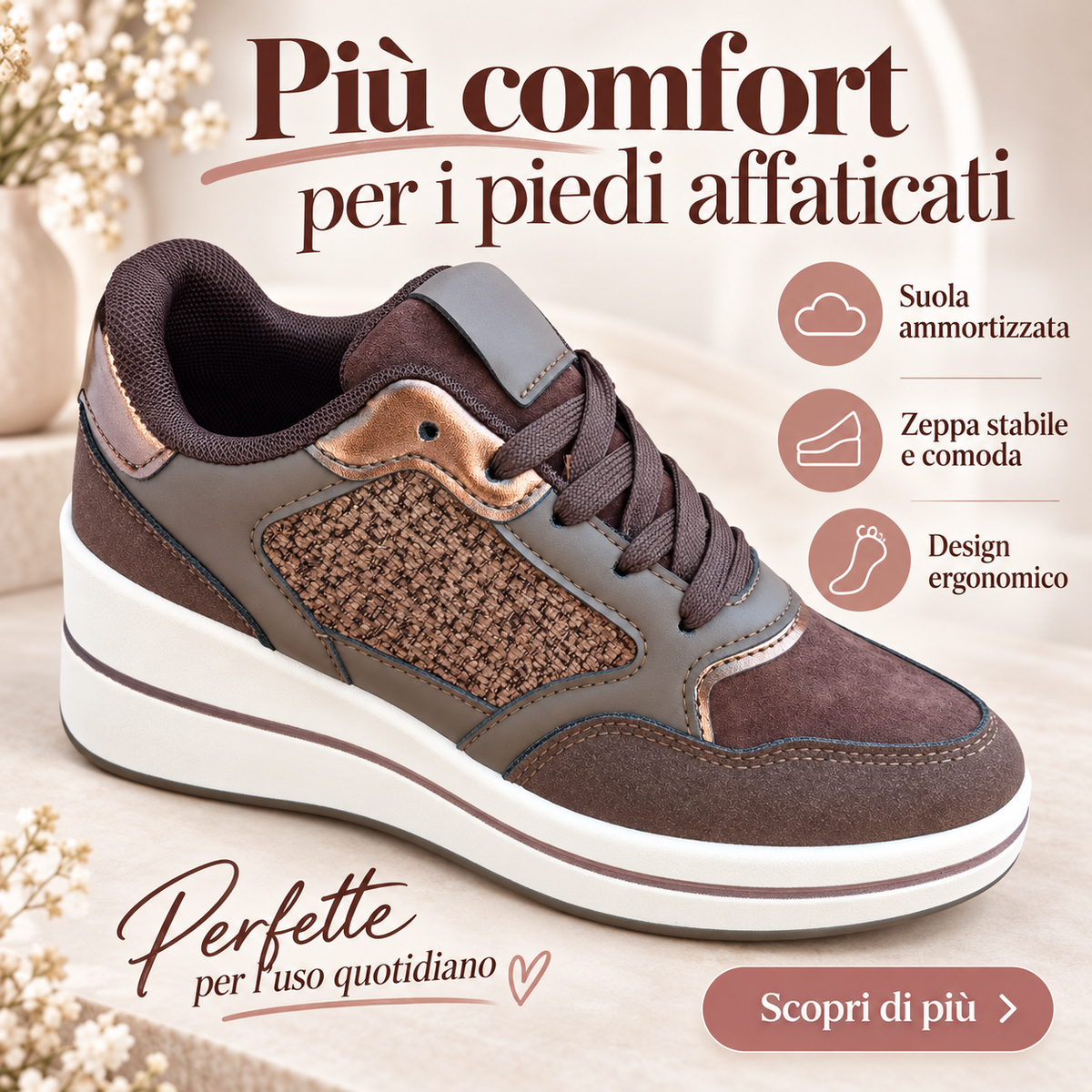 Valeria – Sneakers Ergonomiche con Zeppa Donna Allevia Fascite Plantare