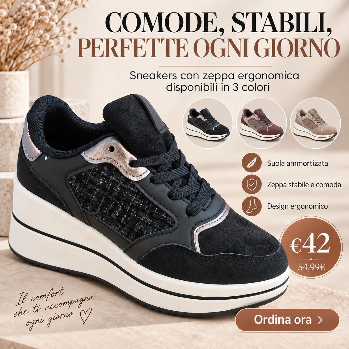 Valeria – Sneakers Ergonomiche con Zeppa Donna Allevia Fascite Plantare